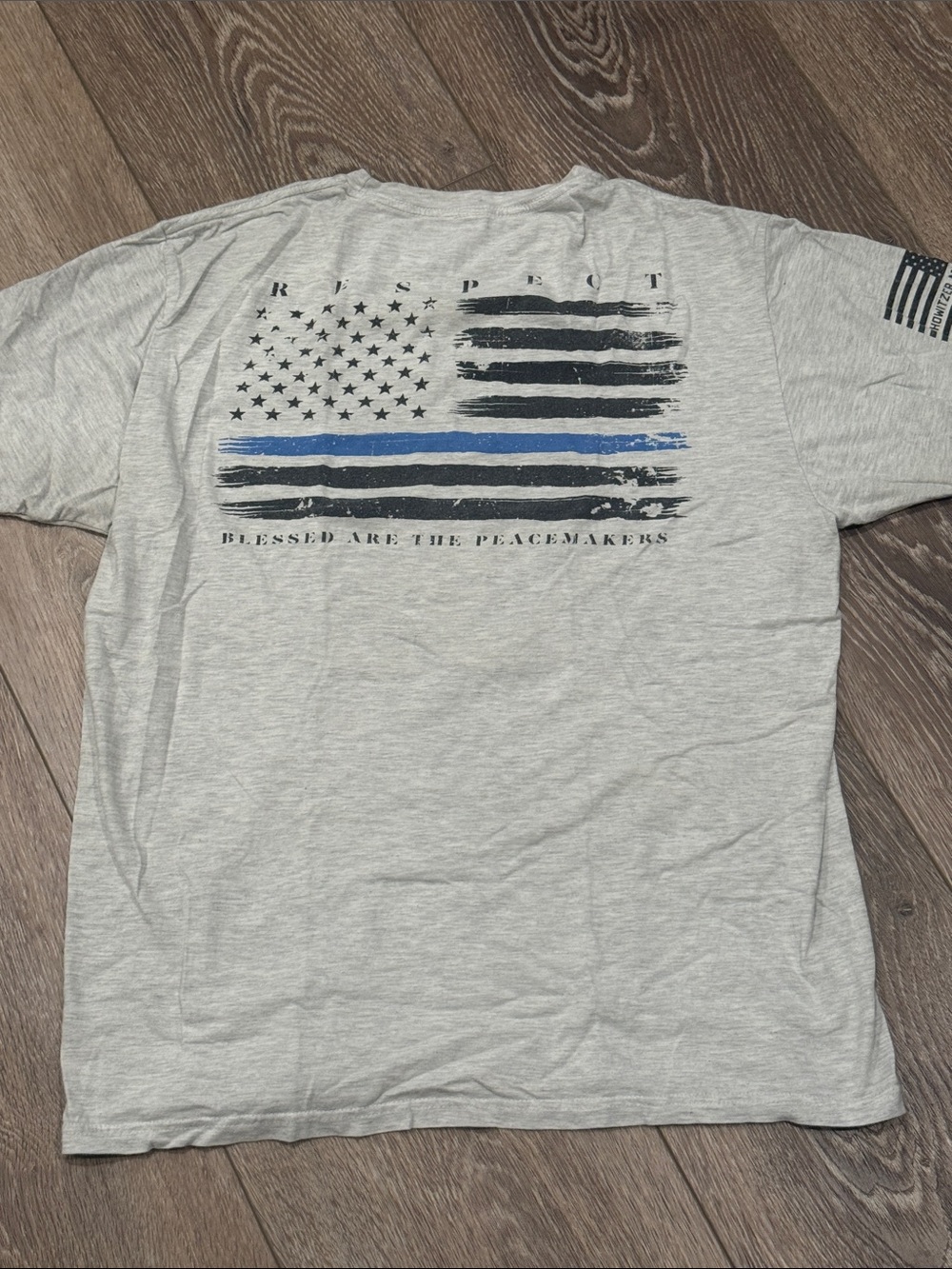 Light Gray Short-Sleeve Graphic Tee with Thin Blue Line